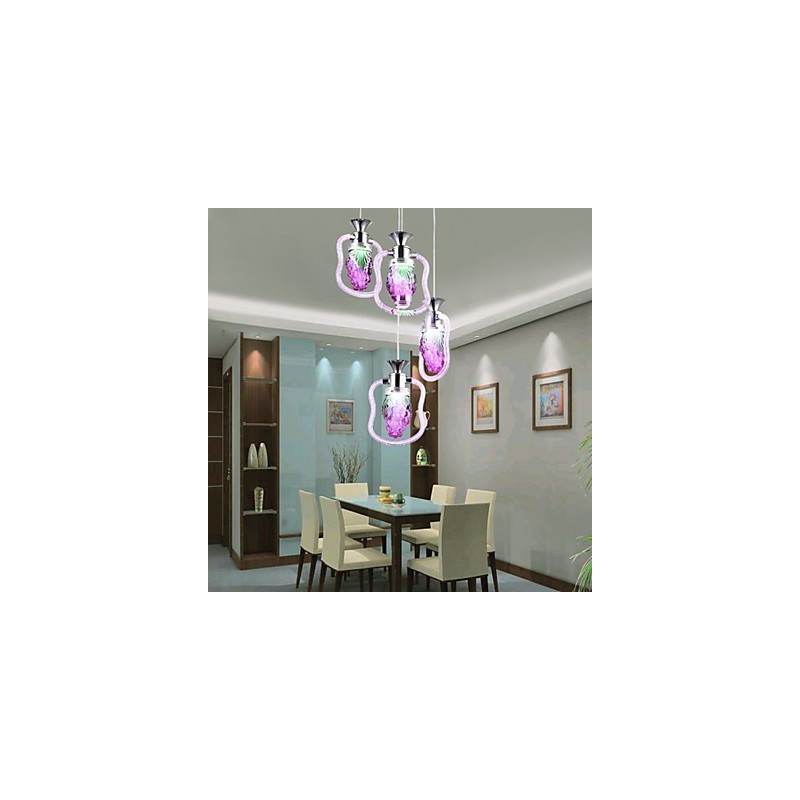 Lampada a sospensione moderna contemporanea in metallo viola con vetro, 3 luci LED