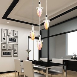 Lampada a sospensione moderna contemporanea in metallo e vetro, 3 luci LED, multicolore viola