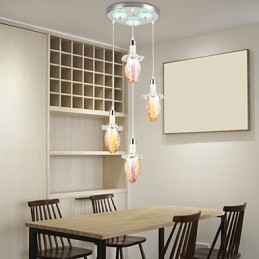 Lampada a sospensione moderna contemporanea in metallo e vetro, 3 luci LED, multicolore viola