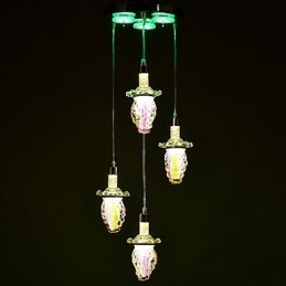Lampada a sospensione moderna contemporanea in metallo e vetro, 3 luci LED, multicolore viola