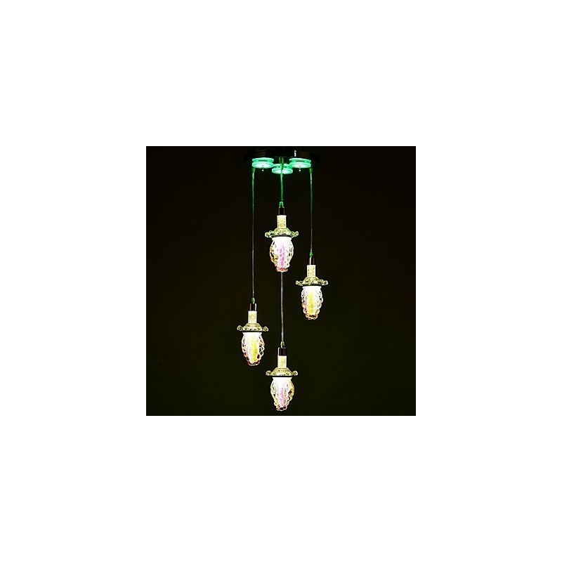 Lampada a sospensione moderna contemporanea in metallo e vetro, 3 luci LED, multicolore viola