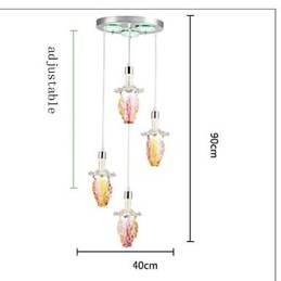 Lampada a sospensione moderna contemporanea in metallo e vetro, 3 luci LED, multicolore viola
