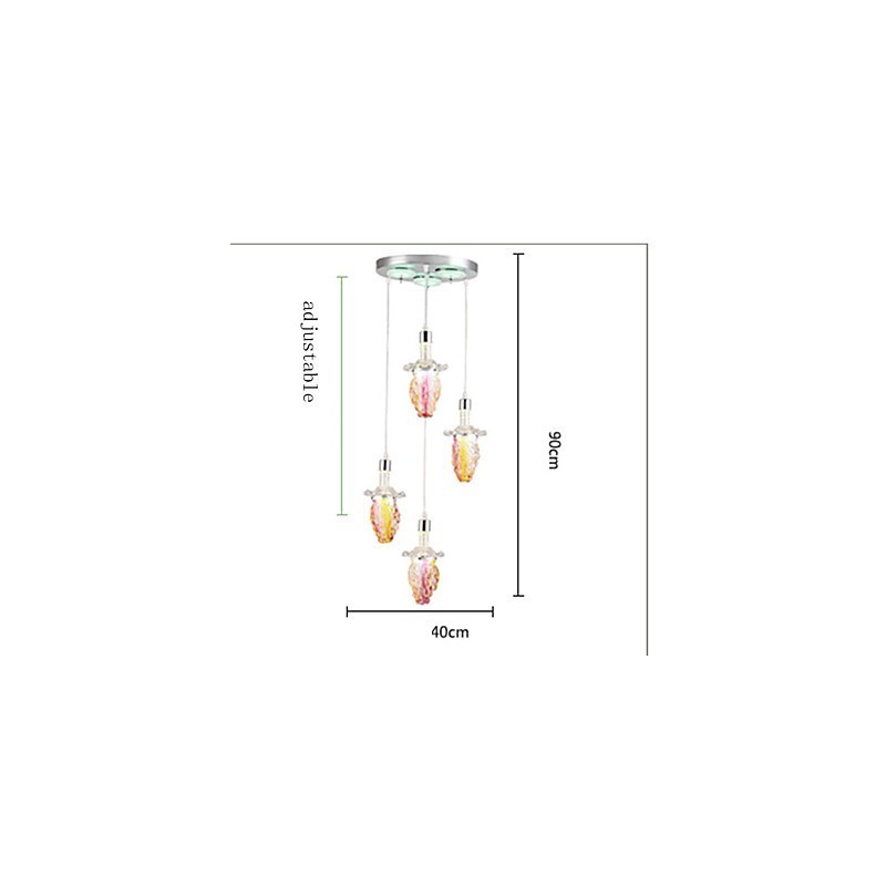 Lampada a sospensione moderna contemporanea in metallo e vetro, 3 luci LED, multicolore viola
