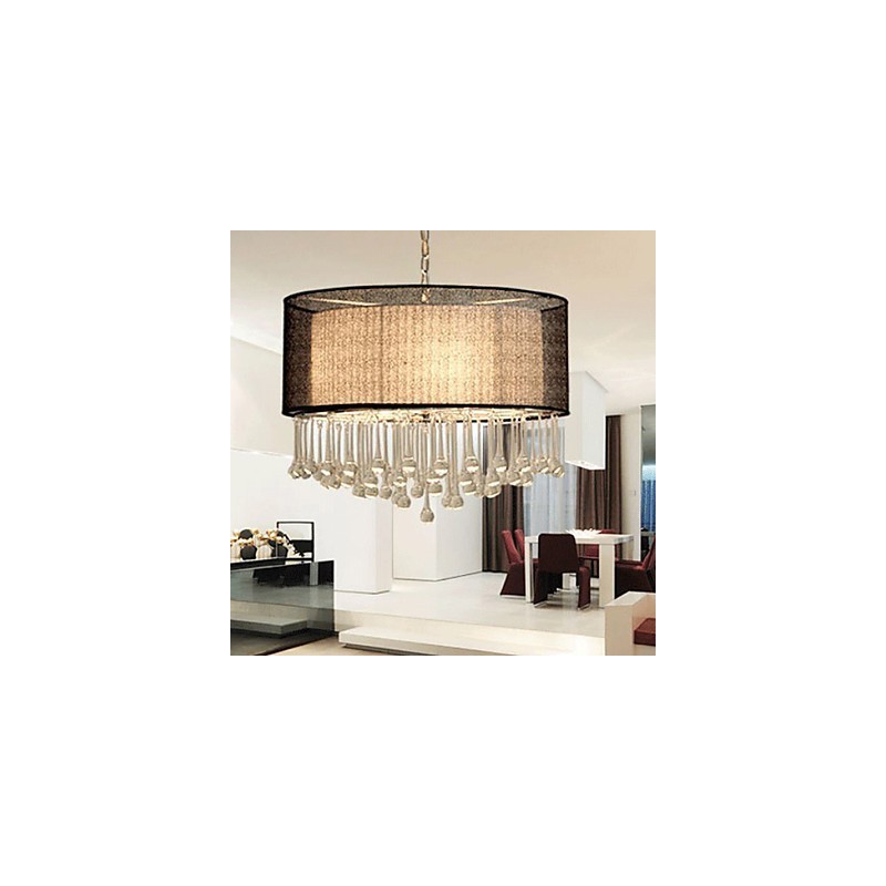 Lampadario contemporaneo in cristallo a 4 luci con paralume nero