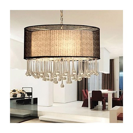 Lampadario contemporaneo in cristallo a 4 luci con paralume nero