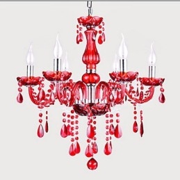 Lampadario moderno in cristallo rosso 6 luci E12/E14