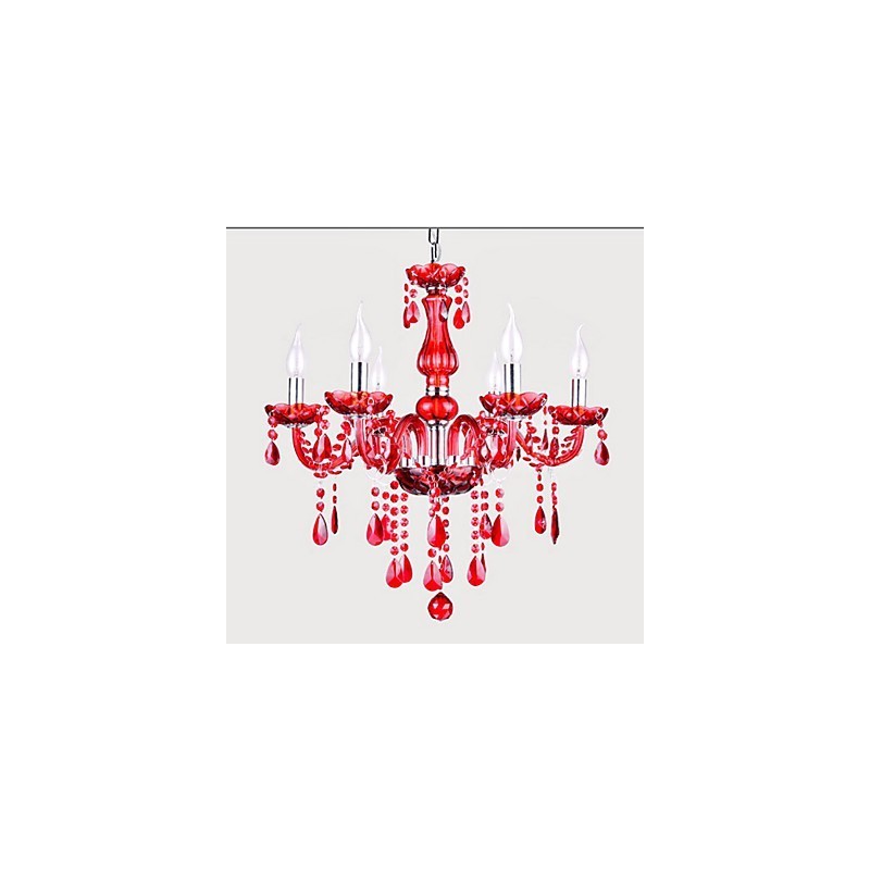 Lampadario moderno in cristallo rosso 6 luci E12/E14