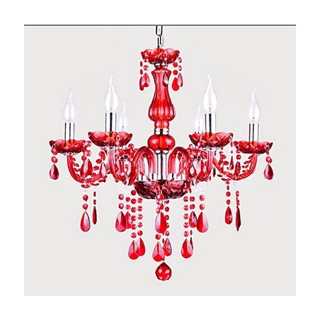 Lampadario moderno in cristallo rosso 6 luci E12/E14