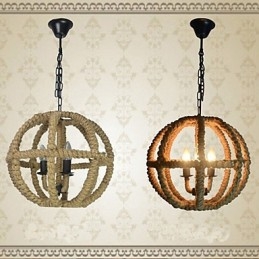 Lampadario rustico in ferro battuto e canapa marrone