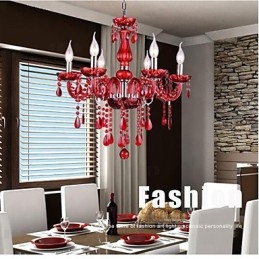 Lampadario moderno in cristallo rosso 6 luci E12/E14