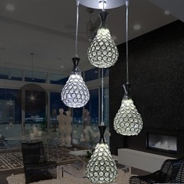 Lampada a sospensione moderna contemporanea a 4 teste in metallo e cristallo