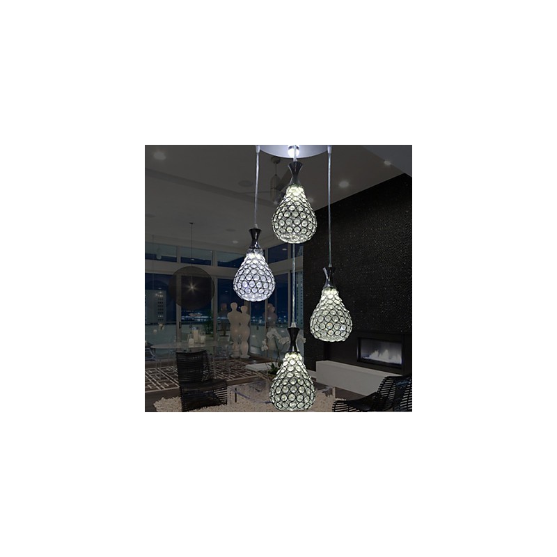 Lampada a sospensione moderna contemporanea a 4 teste in metallo e cristallo