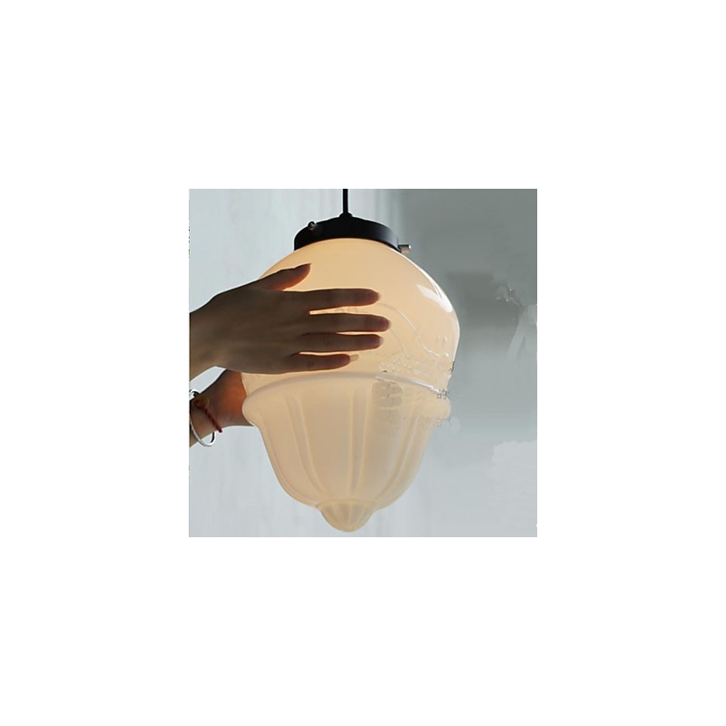 Lampada a sospensione mini retrò americana in vetro bianco