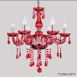 Lampadario moderno in cristallo rosso 6 luci E12/E14