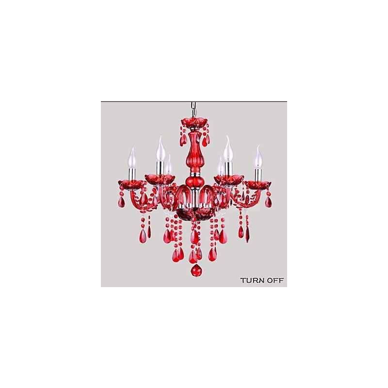 Lampadario moderno in cristallo rosso 6 luci E12/E14