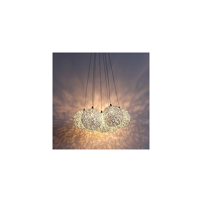 Lampada a sospensione moderna in alluminio cromato a 7 luci G4