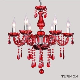 Lampadario moderno in cristallo rosso 6 luci E12/E14