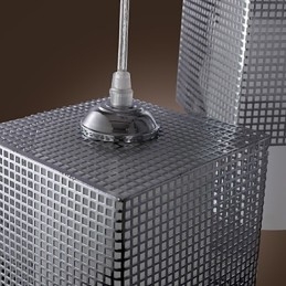 Lampada a sospensione moderna contemporanea mini galvanosteggiata con paralume in vetro trasparente