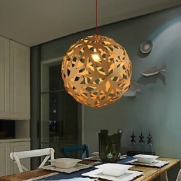 Lampadario mini moderno contemporaneo in metallo con paralume in legno/bambù