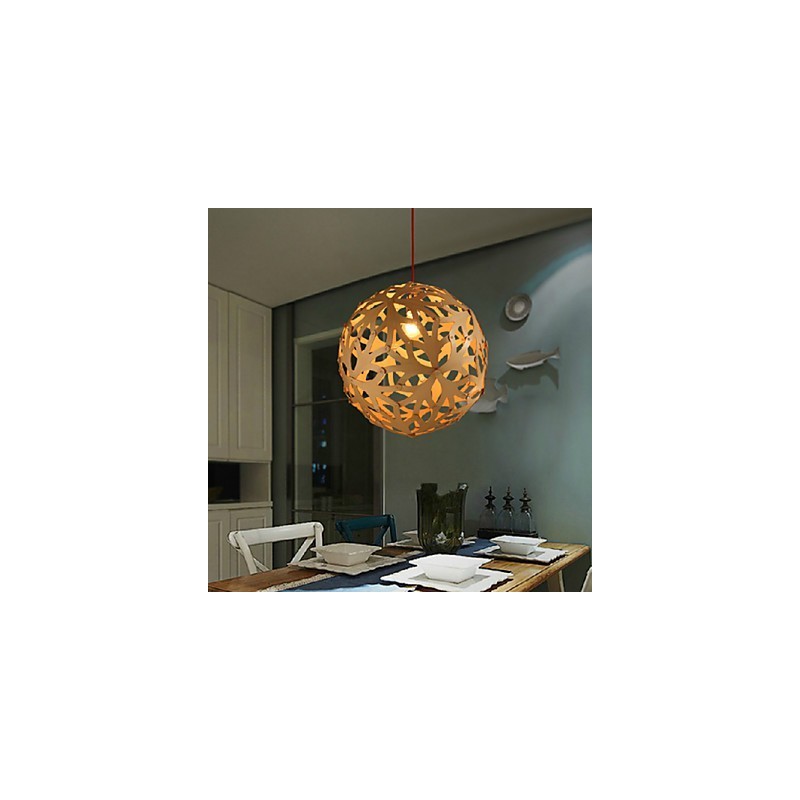 Lampadario mini moderno contemporaneo in metallo con paralume in legno/bambù