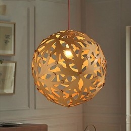 Lampadario mini moderno contemporaneo in metallo con paralume in legno/bambù