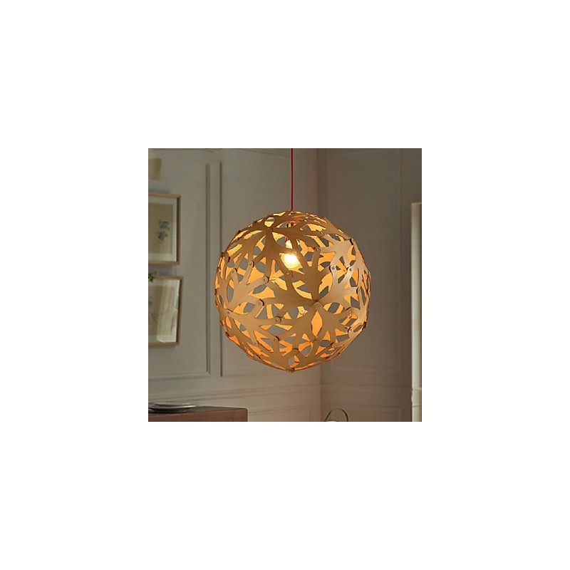 Lampadario mini moderno contemporaneo in metallo con paralume in legno/bambù