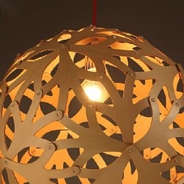 Lampadario mini moderno contemporaneo in metallo con paralume in legno/bambù