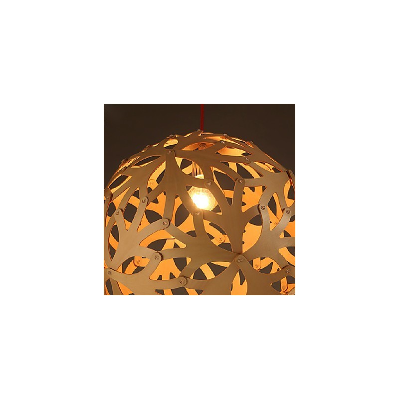 Lampadario mini moderno contemporaneo in metallo con paralume in legno/bambù