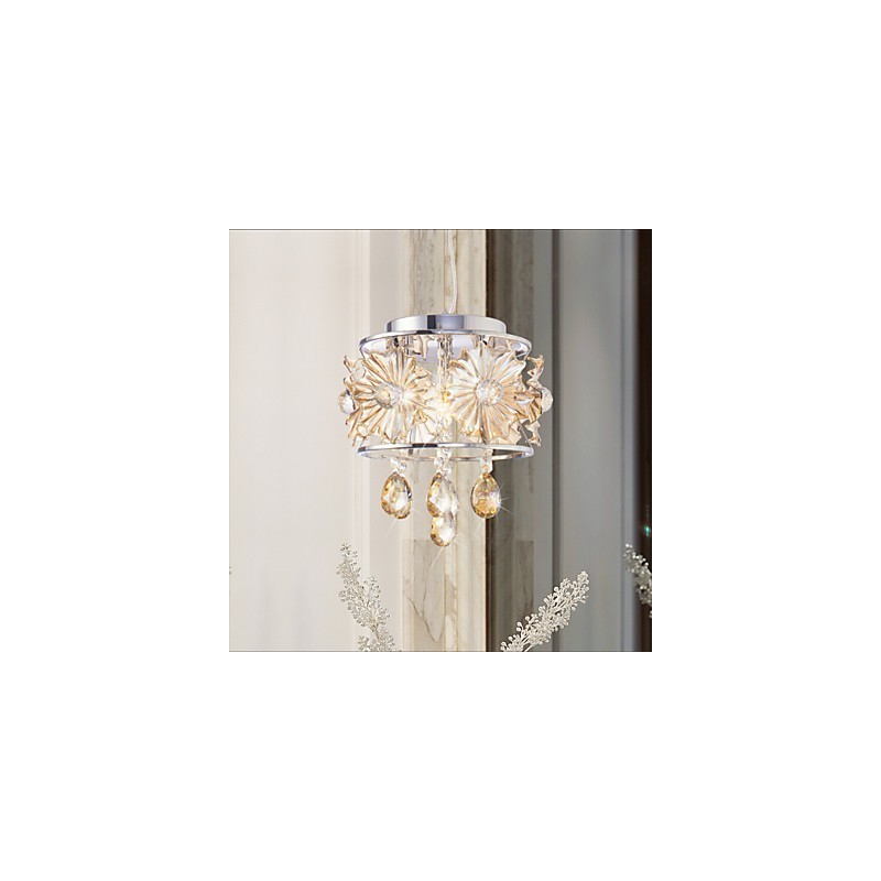 Lampadario moderno in cristallo trasparente a sfera, lampada a sospensione cromata G4 con lampadina inclusa