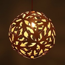 Lampadario mini moderno contemporaneo in metallo con paralume in legno/bambù