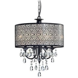 Lampadario classico tradizionale in metallo dipinto e cristallo