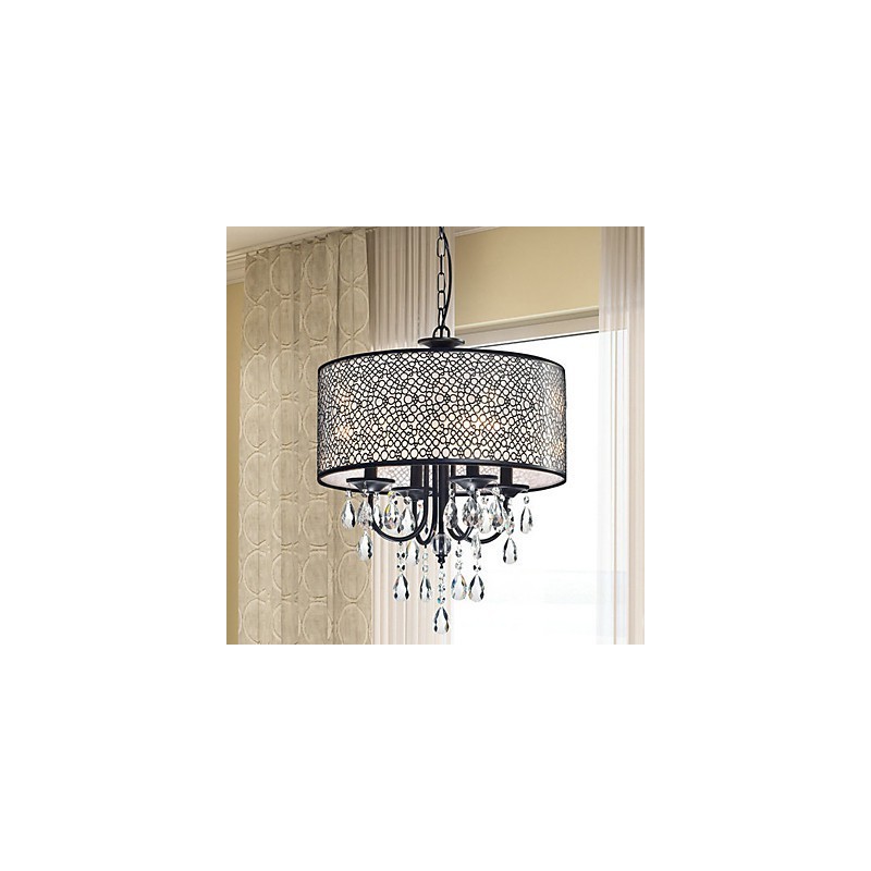 Lampadario classico tradizionale in metallo dipinto e cristallo
