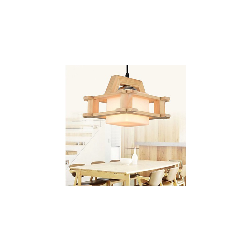 Lampada a sospensione in legno massello mini, stile retrò, 26 cm