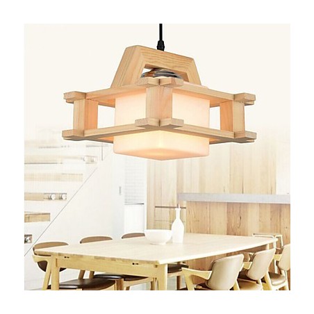 Lampada a sospensione in legno massello mini, stile retrò, 26 cm