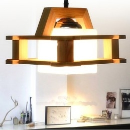 Lampada a sospensione in legno massello mini, stile retrò, 26 cm