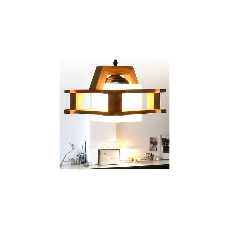 Lampada a sospensione in legno massello mini, stile retrò, 26 cm