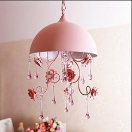 Lampada a sospensione rosa in ferro stile principessa con rose