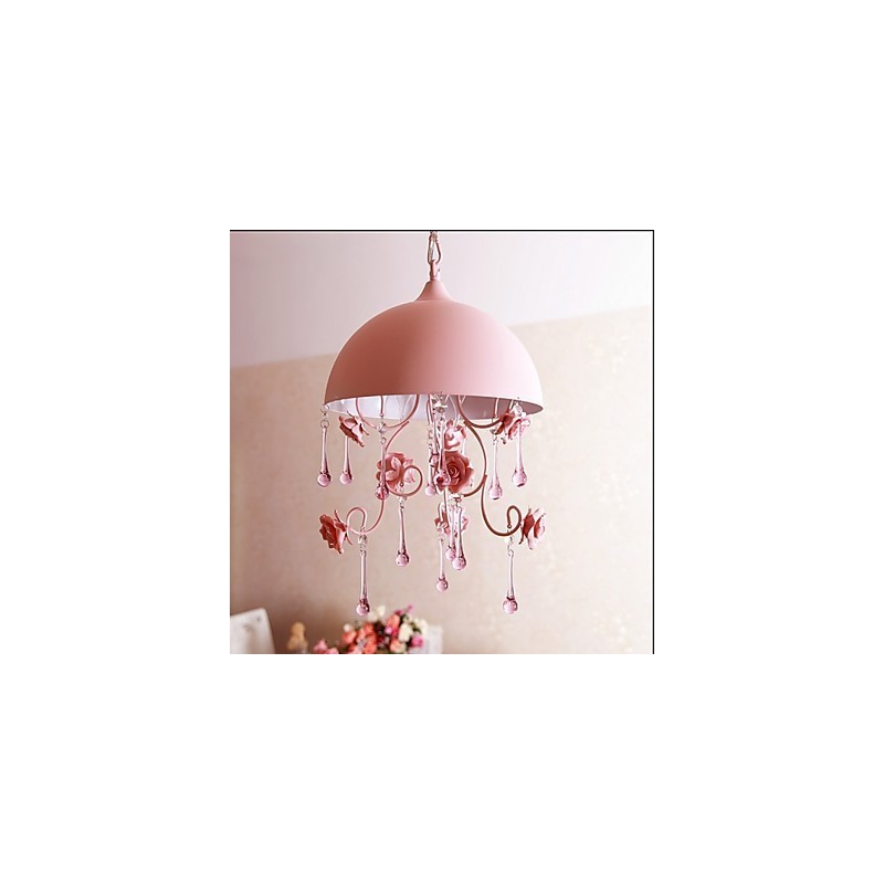 Lampada a sospensione rosa in ferro stile principessa con rose
