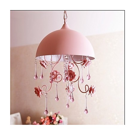 Lampada a sospensione rosa in ferro stile principessa con rose