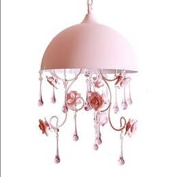 Lampada a sospensione rosa in ferro stile principessa con rose