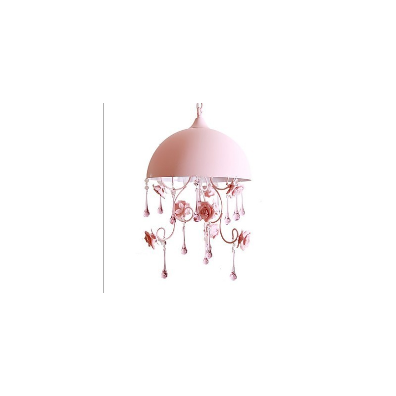 Lampada a sospensione rosa in ferro stile principessa con rose