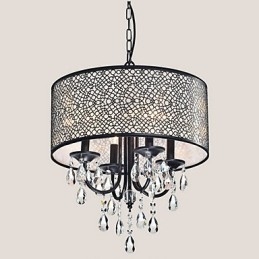 Lampadario classico tradizionale in metallo dipinto e cristallo