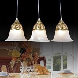 Lampada a sospensione classica europea in bronzo a 3 luci in vetro moiré