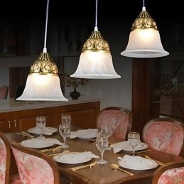 Lampada a sospensione classica europea in bronzo a 3 luci in vetro moiré