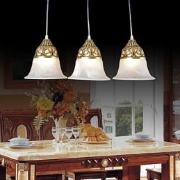 Lampada a sospensione classica europea in bronzo a 3 luci in vetro moiré