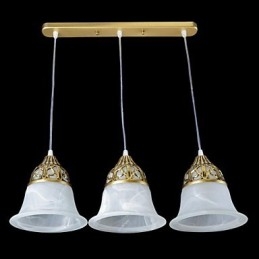 Lampada a sospensione classica europea in bronzo a 3 luci in vetro moiré