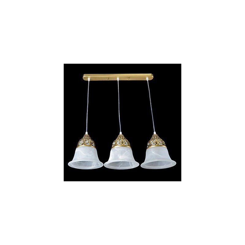 Lampada a sospensione classica europea in bronzo a 3 luci in vetro moiré