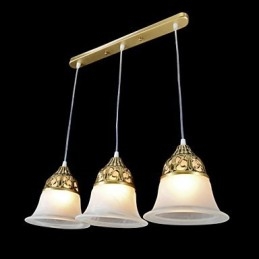 Lampada a sospensione classica europea in bronzo a 3 luci in vetro moiré