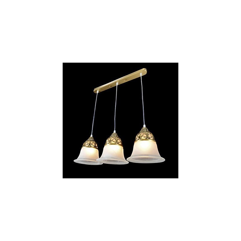 Lampada a sospensione classica europea in bronzo a 3 luci in vetro moiré