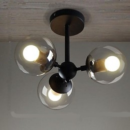 Lampadario a fagiolo in ferro nero con sfere di vetro